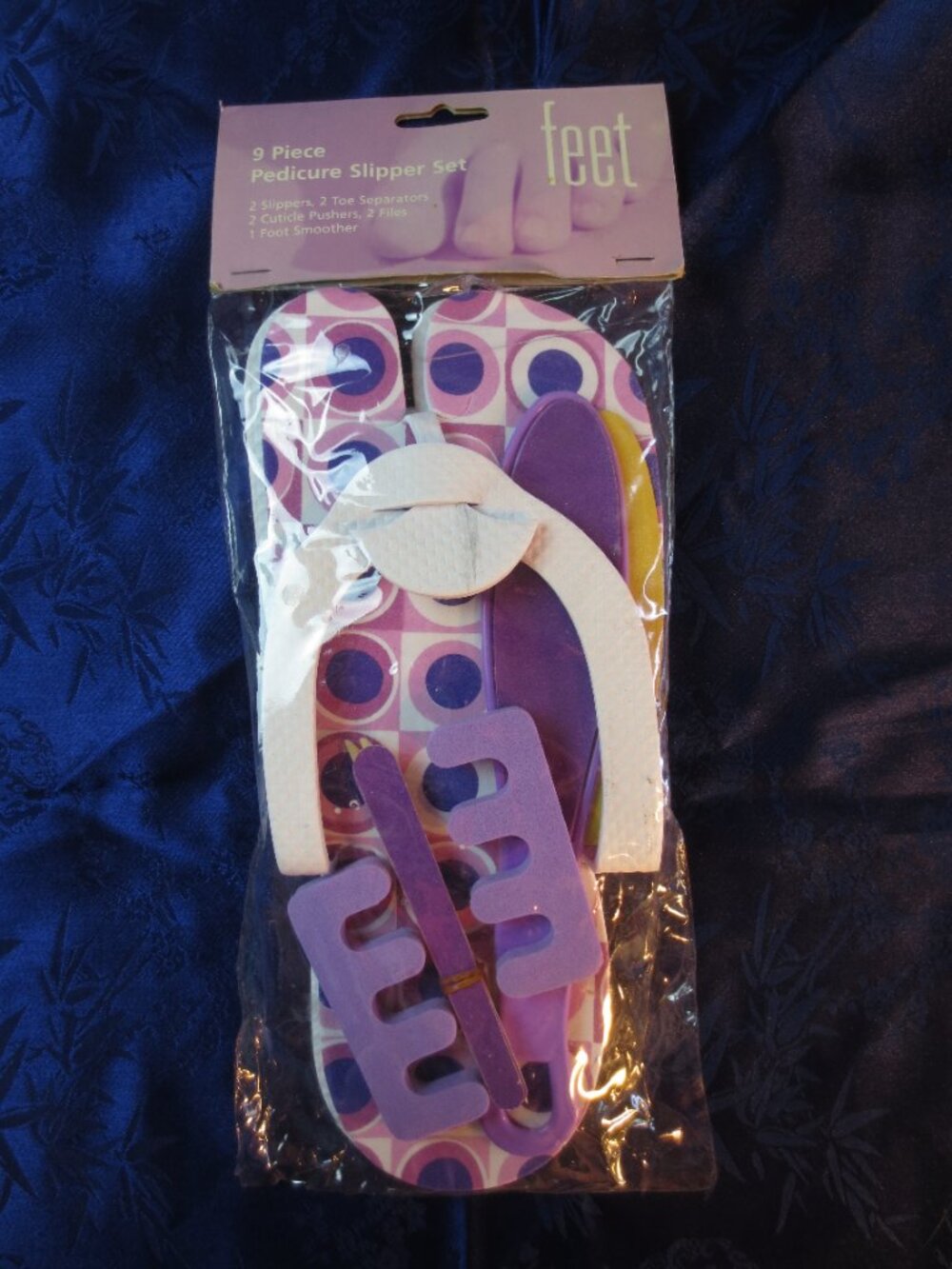 NEW Slippers Set 9 Piece Pedicure Purple Pink In Home Spa Accessories for Feet